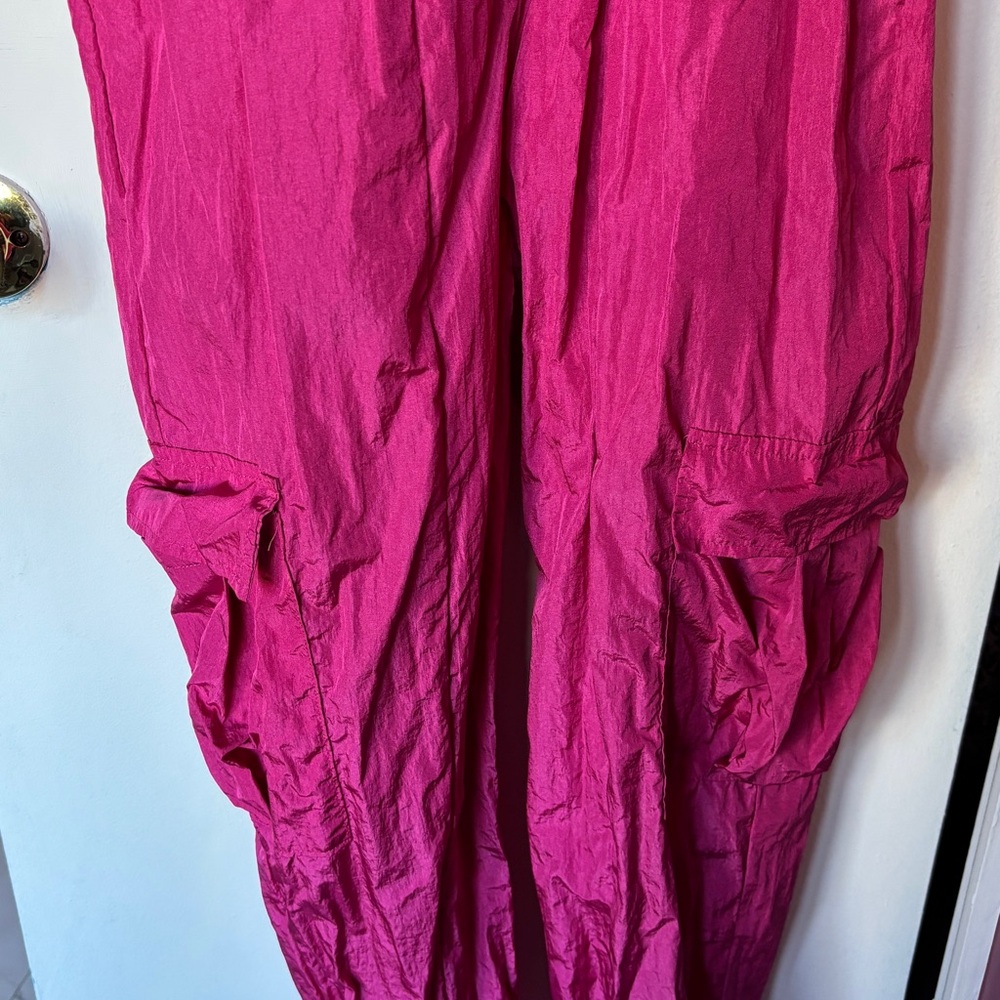 Vibrant Pink Jumpsuit CARGO POCKETS elastic waist - Picture 2 of 7